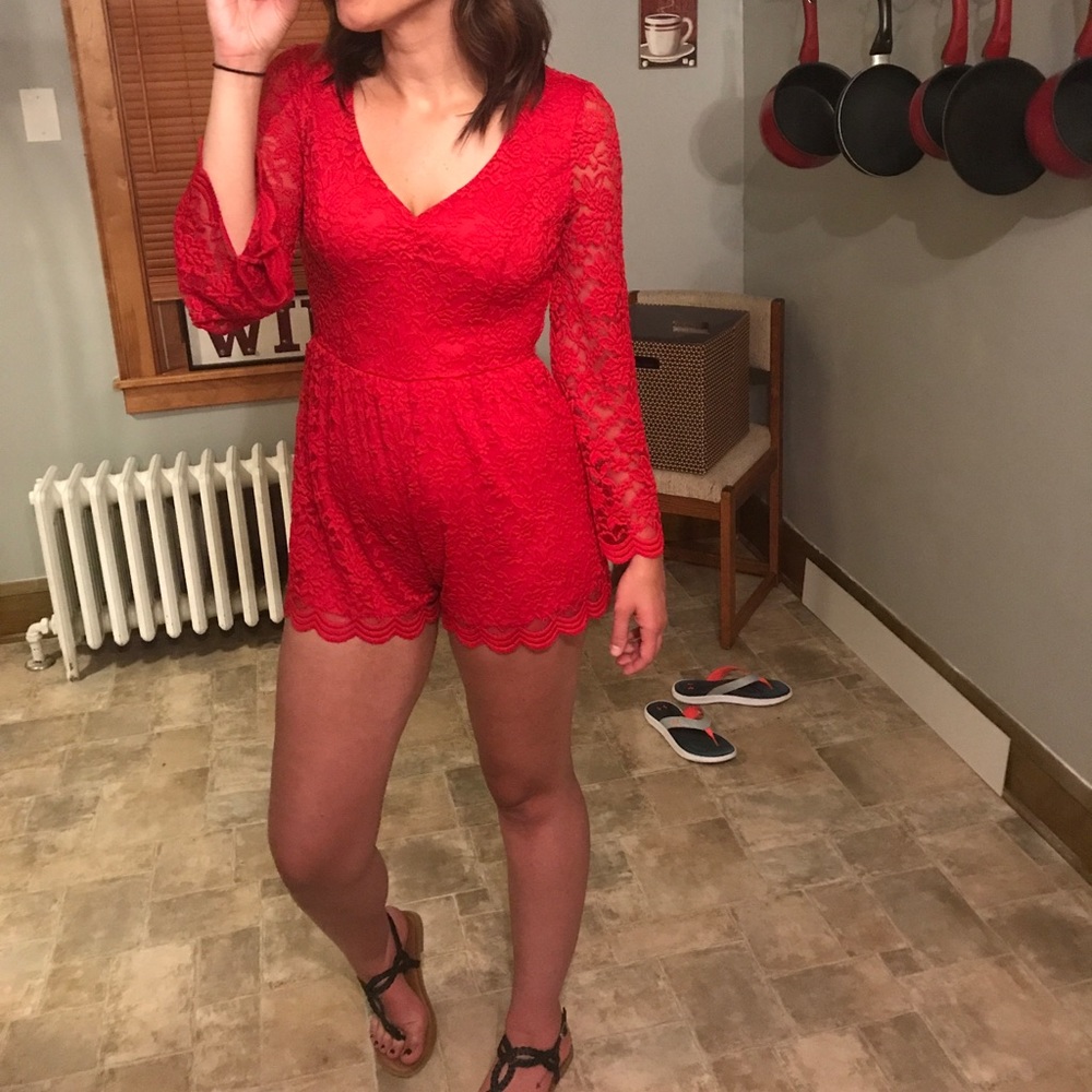 women’s red lace romper